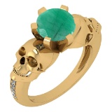 2.08 Ctw I2/I3 Emerald And Diamond 14K Yellow Gold Antique Style Skull Ring