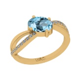 1.42 Ctw I2/I3 Blue Topaz And Diamond 10K Yellow Gold Ring