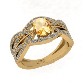 1.40 Ctw i2/i3 Citrine And Diamond 14K Yellow Gold Cluster Style Bridal Wedding Ring