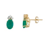 Certified 14k Yellow Gold Emerald And Diamond Oval Earrings