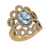 3.10 Ctw SI2/I1 Blue Topaz And Diamond 10K Yellow Gold Engagement Ring