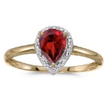 Certified 14k Yellow Gold Pear Garnet And Diamond Ring