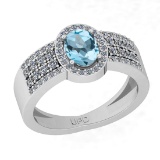 1.31 Ctw i2/i3 Blue Topaz And Diamond 10K White Gold Engagement Halo Ring