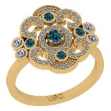 0.70 Ctw I2/I3 Treated Fancy Blue And White Diamond 10K Yellow Gold Cluster Wedding Ring
