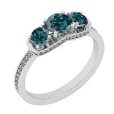 1.20 Ctw I2/I3 Treated fancy blue And White Diamond 14K White Gold three Stone Ring