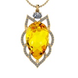 32.94 Ctw I2/I3 Lemon Topaz And Diamond 10K Yellow Gold Necklace