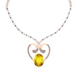 19.70 Ctw I2/I3 Lemon Topaz And Diamond 14k Rose Gold Pendant Necklace