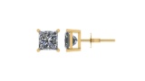 Certified 0.7 CTW Princess Diamond Stud Earrings D/SI2 In 14K Yellow Gold