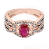 1.40 Ctw SI2/I1 Ruby And Diamond 14K Rose Gold Cluster Style Bridal Wedding Ring