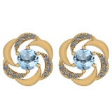 Certified 1.02 Ctw Blue Topaz And Diamond I1/I2 14K Yellow Gold Stud Earrings
