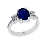 2.92 Ctw SI2/I1 Blue Sapphire And Diamond 14K White Gold Engagement Ring