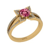 0.80 Ctw SI2/I1 Pink Tourmaline And Diamond 10K Yellow Gold Anniversary Ring