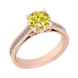 2.15 Ctw I2/I3 Treated Fancy Yellow And White Diamond 10K Rose Gold Engagement Ring