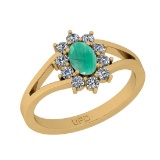 0.85 Ctw SI2/I1 Emerald And Diamond 14K Yellow Gold Ring
