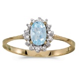 Certified 14k Yellow Gold Oval Aquamarine And Diamond Ring