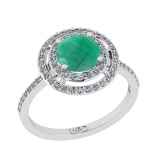 1.61 Ctw I2/I3 Emerald And Diamond 14K White Gold Engagement Halo Ring