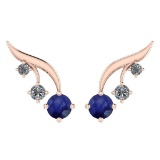 Certified 0.30 Ctw Blue Sapphire And Diamond I1/I2 14K Gold Stud Earrings