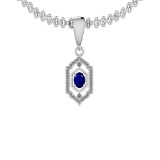 1.45 Ctw SI2/I1 Blue Sapphire And Diamond 14K White Gold Necklace