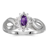 Certified 10k White Gold Marquise Amethyst And Diamond Ring