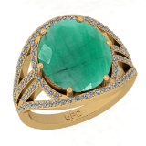 6.67 Ctw I2/I3 Emerald And Diamond 14K Yellow Gold Engagement Ring