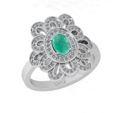 0.78 Ctw SI2/I1 Emerald And Diamond 14K White Gold Engagement Halo Ring