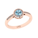 0.70 Ctw I2/I3 Blue Topaz And Diamond 10K Rose Gold Engagement Halo Ring