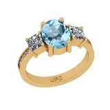 2.92 Ctw I2/I3 Blue Topaz And Diamond 10K Yellow Gold Engagement Ring