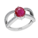 2.78 Ctw SI2/I1 Ruby And Diamond 14K White Gold Vintage Style Engagement Ring