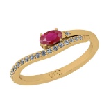 0.35 Ctw SI2/I1 Ruby And Diamond 14K Yellow Gold Promise Ring