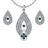 0.87 Ctw I2/I3 Treated Fancy Blue And White Diamond 10K White Gold Pendant + Earrings Set