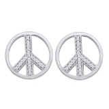 10kt White Gold Womens Round Diamond Peace Sign Circle Earrings 1/6 Cttw