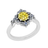 0.85 Ctw I2/I3 Treated Fancy Yellow And White Diamond 14K White Gold Ring