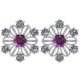 Certified 0.92 Ctw Amethyst And Diamond I1/I2 14K Gold Stud Earrings