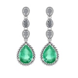 13.83 Ctw SI2/I1 Emerald And Diamond 14K White Gold Earrings