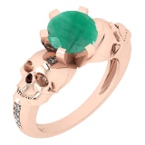 2.08 Ctw I2/I3 Emerald And Diamond 14K Rose Gold Antique Style Skull Ring