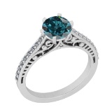 1.65 Ctw I2/I3 Treated Fancy Blue And White Diamond 14K White Gold Filigree Wedding Ring