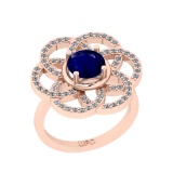 1.82 Ctw I2/I3 Blue Sapphire And Diamond 14K Rose Gold Wedding Ring