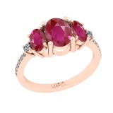 2.40 Ctw SI2/I1 Ruby And Diamond 14K Rose Gold three Stone Ring