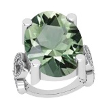 31.16 Ctw SI2/I1 Green Amethyst And Diamond 14k White Gold Vintage Style Ring