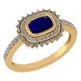 1.94 Ctw I2/I3 Blue Sapphire And Diamond 14K Yellow Gold Halo Ring