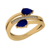 0.57 Ctw SI2/I1 Blue Sapphire And Diamond 14K Yellow Gold Bypass Style Ring