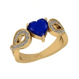 1.15 Ctw SI2/I1 Blue Sapphire And Diamond 14K Yellow Gold Ring