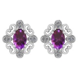 Certified 1.59 Ctw Amethyst And Diamond I1/I2 14K Gold Stud Earrings