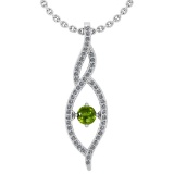 0.49 Ctw SI2/I1 Peridot And Diamond 14K White Gold Necklace