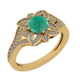 1.15 Ctw SI2/I1 Emerald And Diamond 14K Yellow Gold Wedding Ring