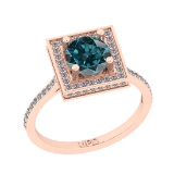 1.80 Ctw I2/I3 Treated Fancy Blue And White Diamond 14K Rose Gold Engagement Halo Ring