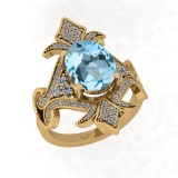 3.76 Ctw i2/i3 Blue Topaz And Diamond 14K Yellow Gold Victorian Style Engagement Ring