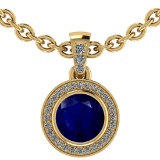2.15 Ctw I2/I3 Blue Sapphire And Diamond 14K Yellow Gold Pendant Necklace