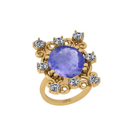 20.50 Ctw I2/I3 Tanzanite And Diamond 14K Yellow Gold Engagement Ring