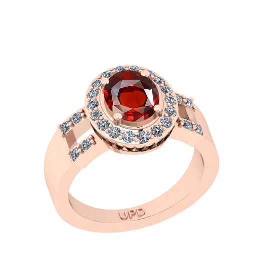 1.81 Ctw SI2/I1 Garnet And Diamond 10K Rose Gold Anniversary Halo Ring